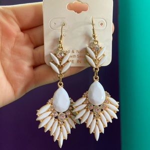 Unworn White & Gold Statement Chandelier Earrings!
